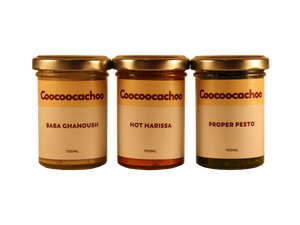 Condiment Combo: Hot Harissa, Proper Pesto, Baba Ghanoush (3x100ml)
